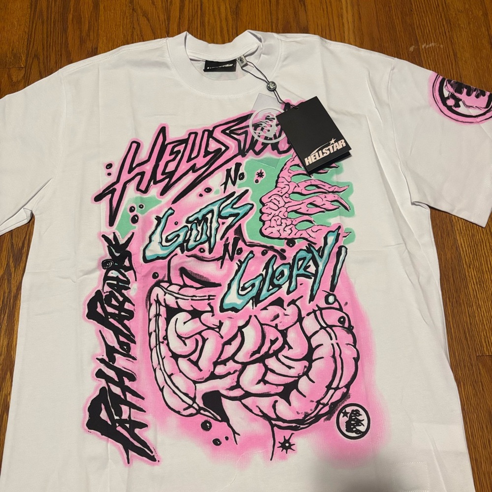 Hellsstar White Tee with Graffiti and Flame Logo